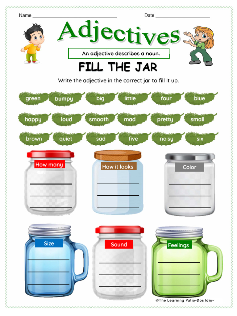 Adjectives Fill The Jar Download Free PDF Adjective Languages