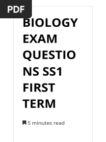 Biology Exam Questions SS1 First Term