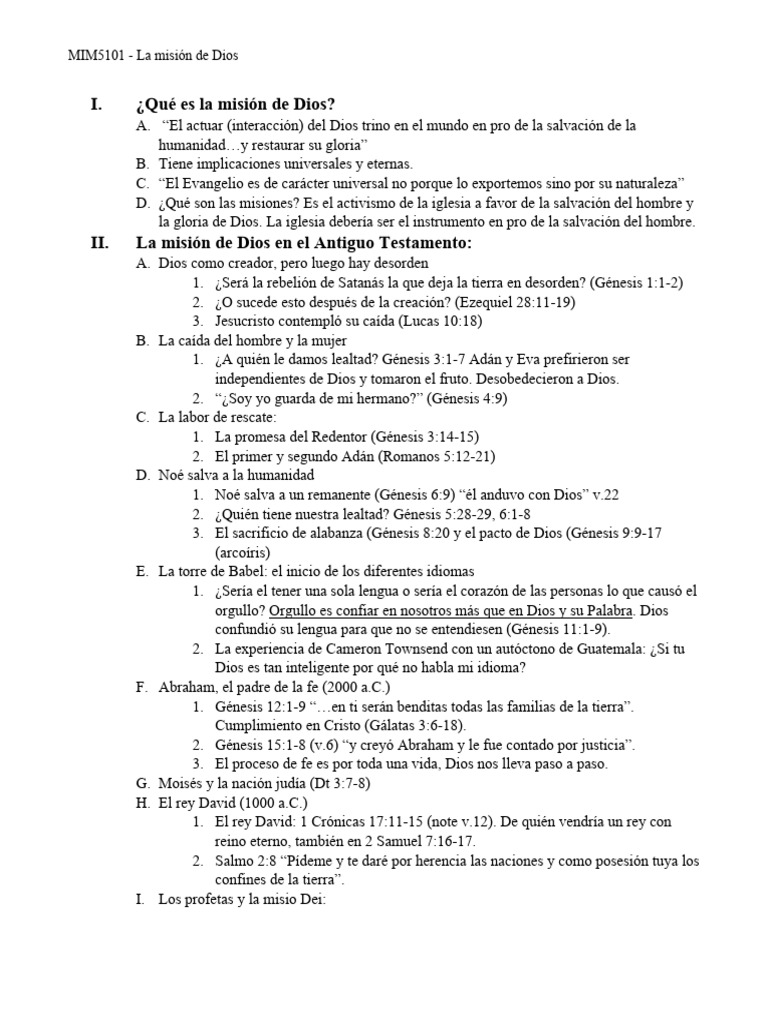 Esquema La Mision De Dios Pdf Evangelio De Mateo Protestantismo
