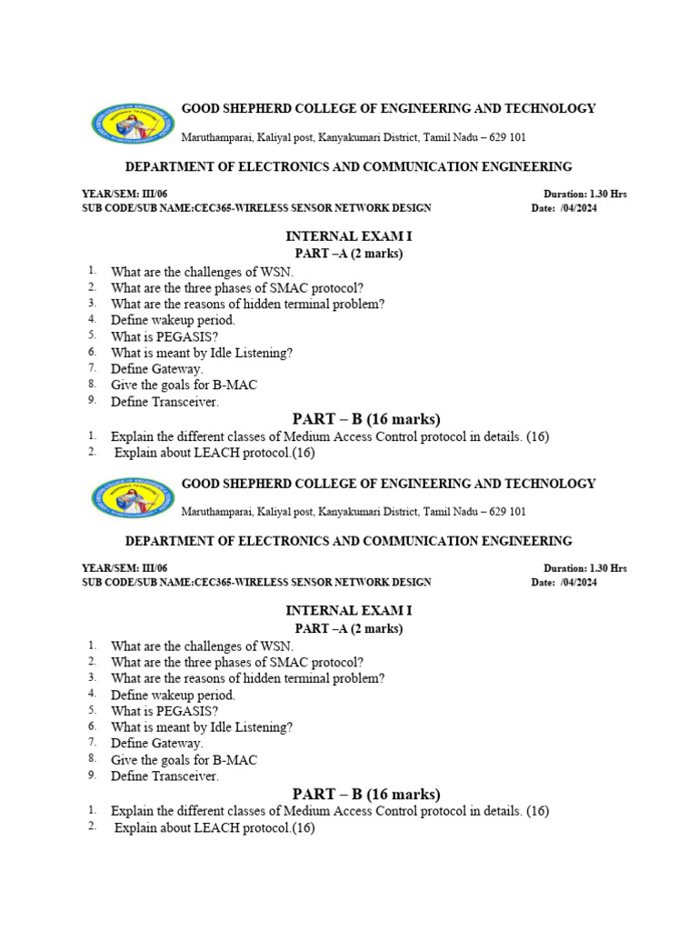 Wireless Sensor Network Design Exam Guide | PDF | Science & Mathematics ...