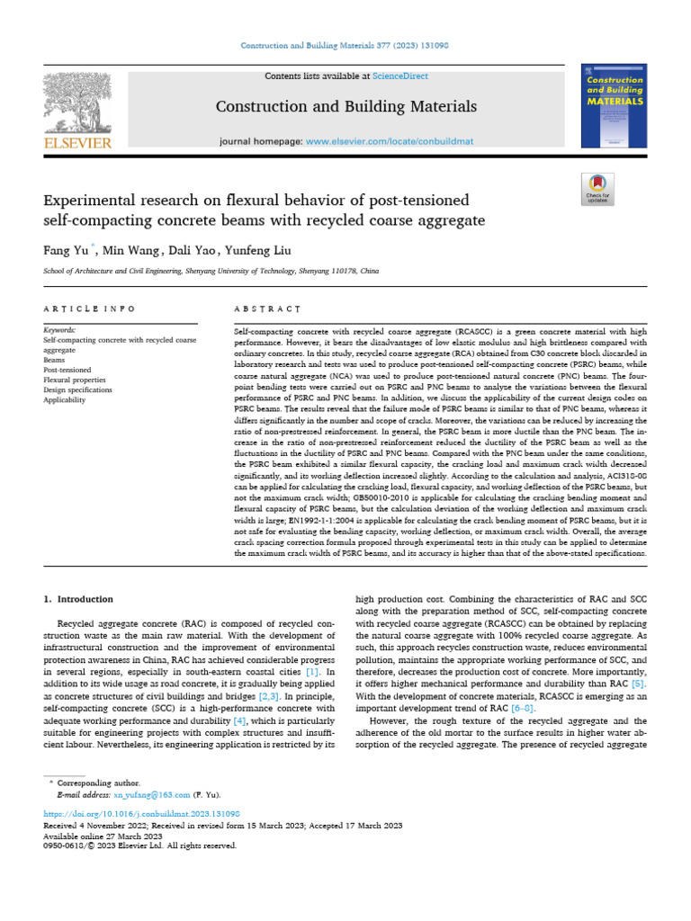 Experimental Research On Flexural Behavior of Post-Tensioned Self ...