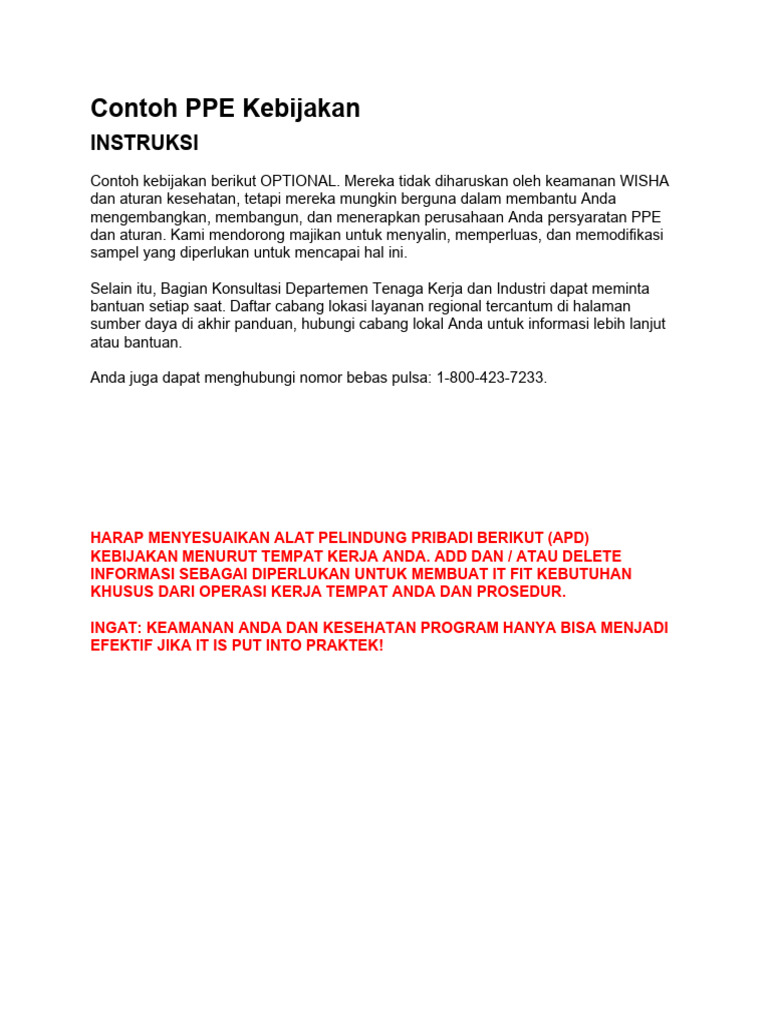 Contoh PPE Kebijakan | PDF