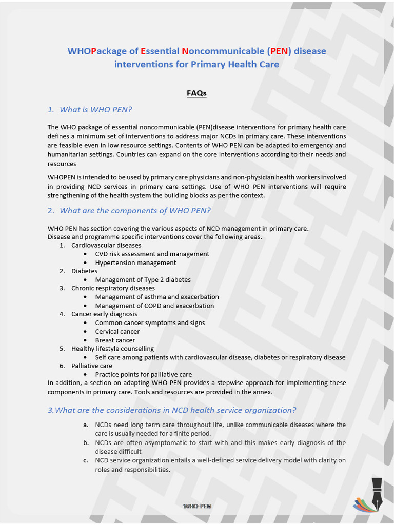 WHO PEN Interventions for NCD Care | PDF | Non Communicable Disease ...