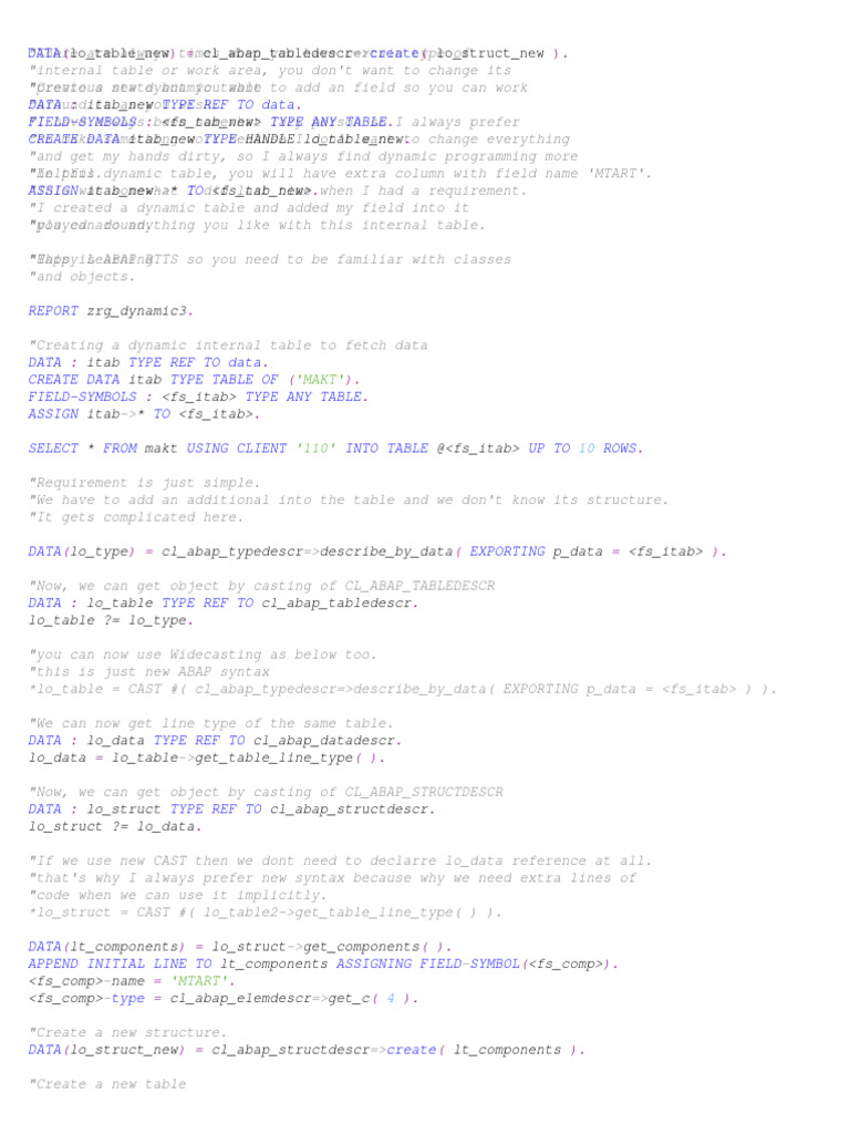 Dynamic ABAP Table Creation Guide | PDF | Computer Programming ...