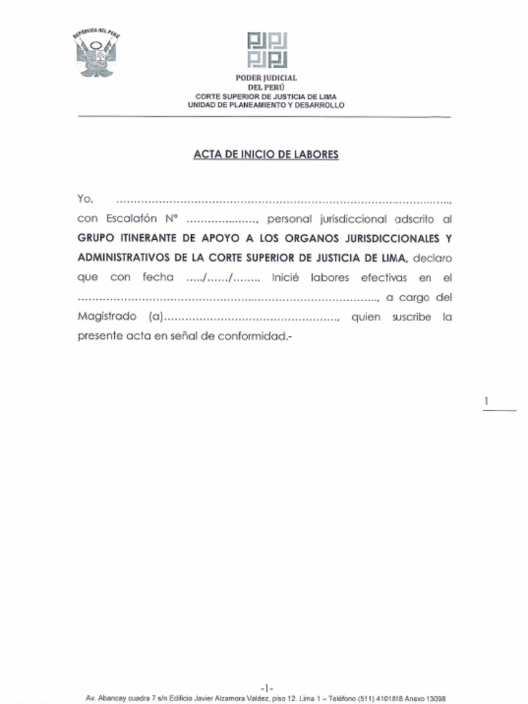 Acta de Inicio y Conclusion de Labores | PDF