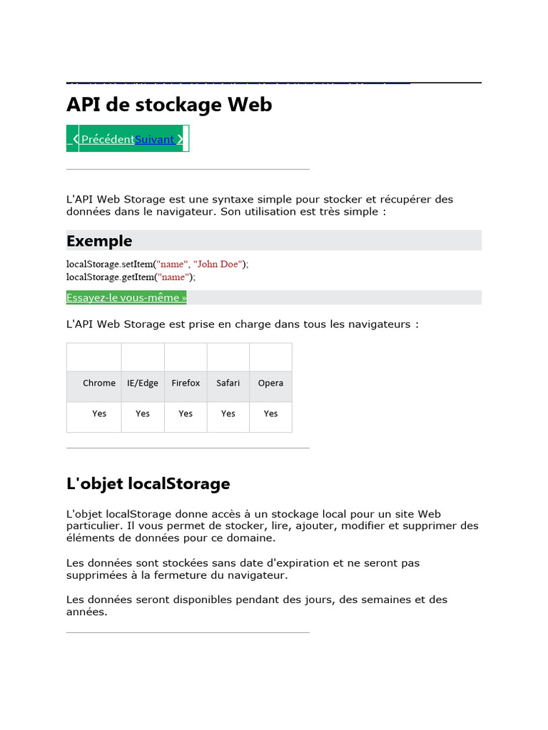 Introduction à l'API Web Storage | PDF | PHP | JavaScript