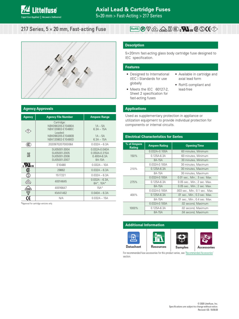 Littelfuse Fuse 217 Datasheet pdf-310011 | PDF | Fuse (Electrical ...