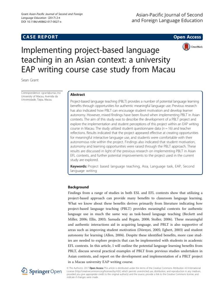 Grant 2017 Implementing project-based language teaching in Asian ...