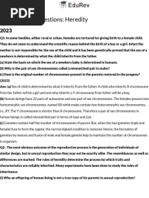 Previous Year Questions - Heredity - Science Class 10 PDF Download