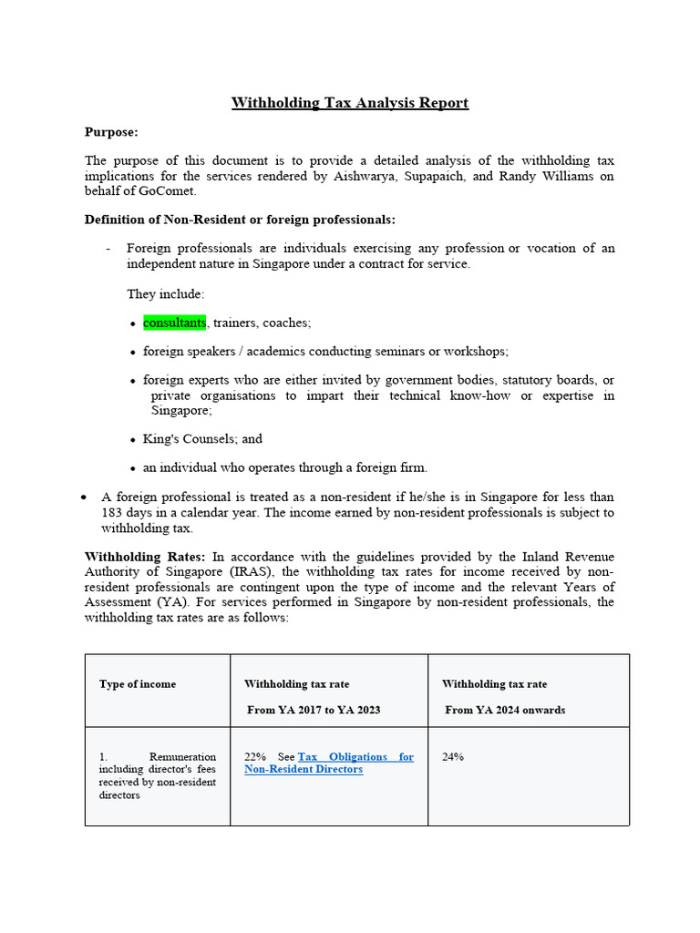 Withholding Tax Analysis Report | PDF | Taxes | Income