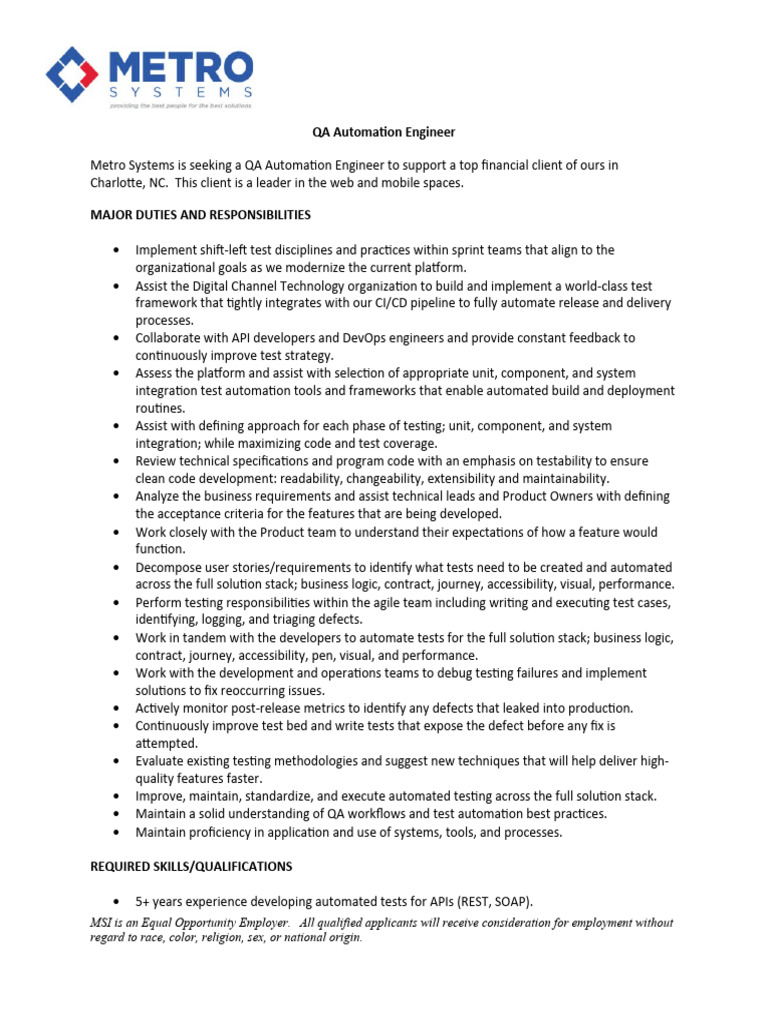 Qa Automation Engineer Msi Pdf Test Driven Development Automation
