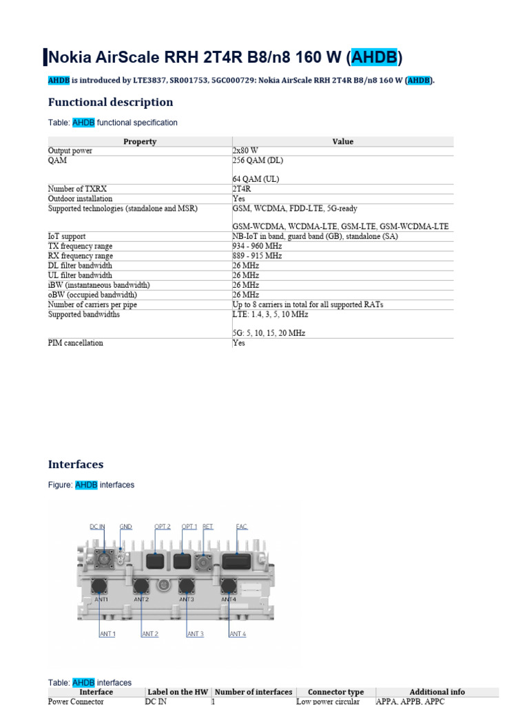 Nokia AirScale RRH 2T4R B8 Specifications | PDF | Telecommunications ...