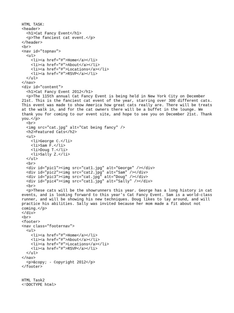 Tasks in HTML | PDF | Html | Html Element