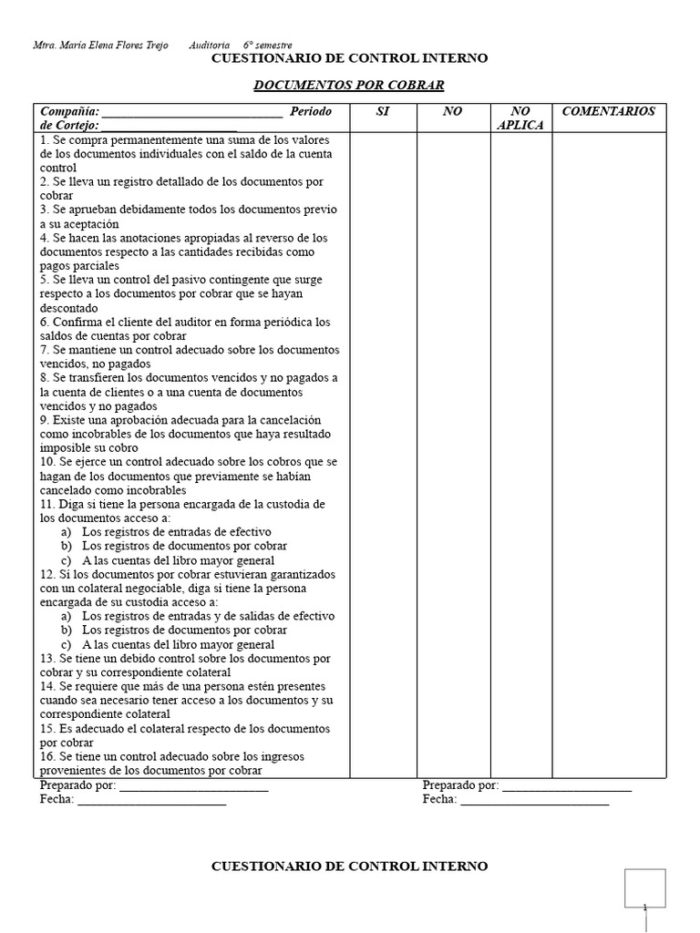 Cuestionario de Control Interno Financiero | PDF | Cheque | Servicios ...