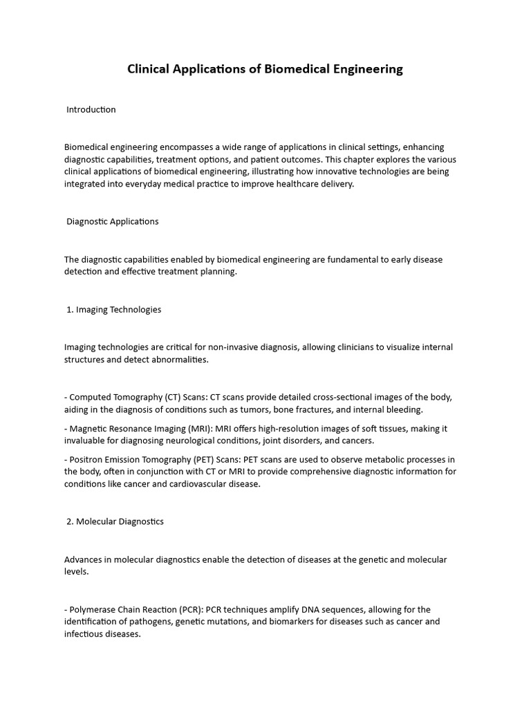 Clinical Uses of Biomedical Engineering | PDF | Medical Imaging ...