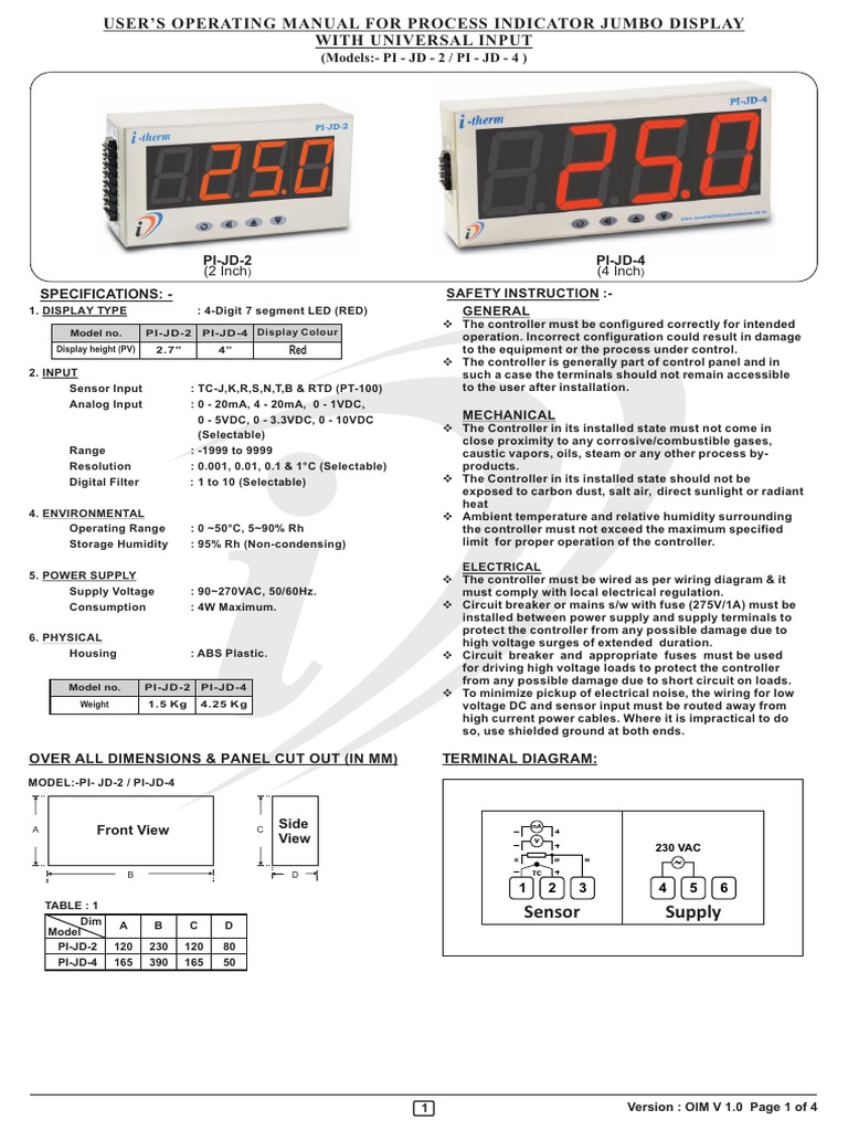 Jumbo Process Indicator Manual | PDF | Power Supply | Parameter ...