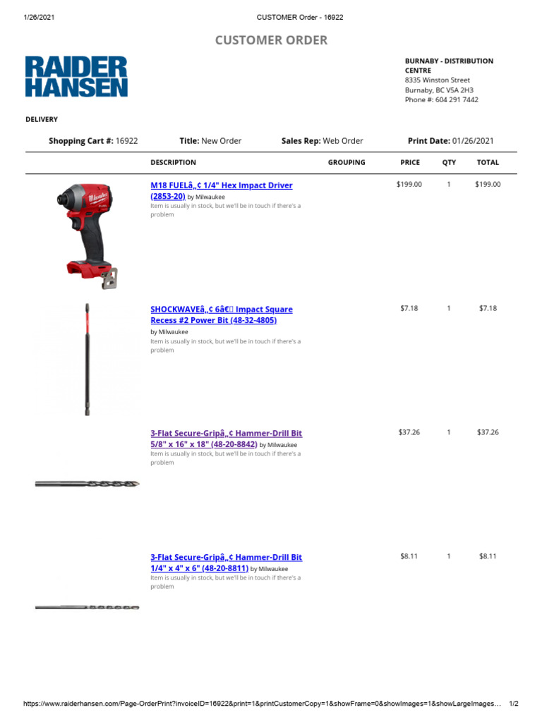 Customer Order - 16922 | PDF | Sales | Taxes