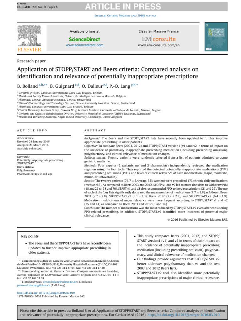 Application of stoppstart and beers criteria pdf health care