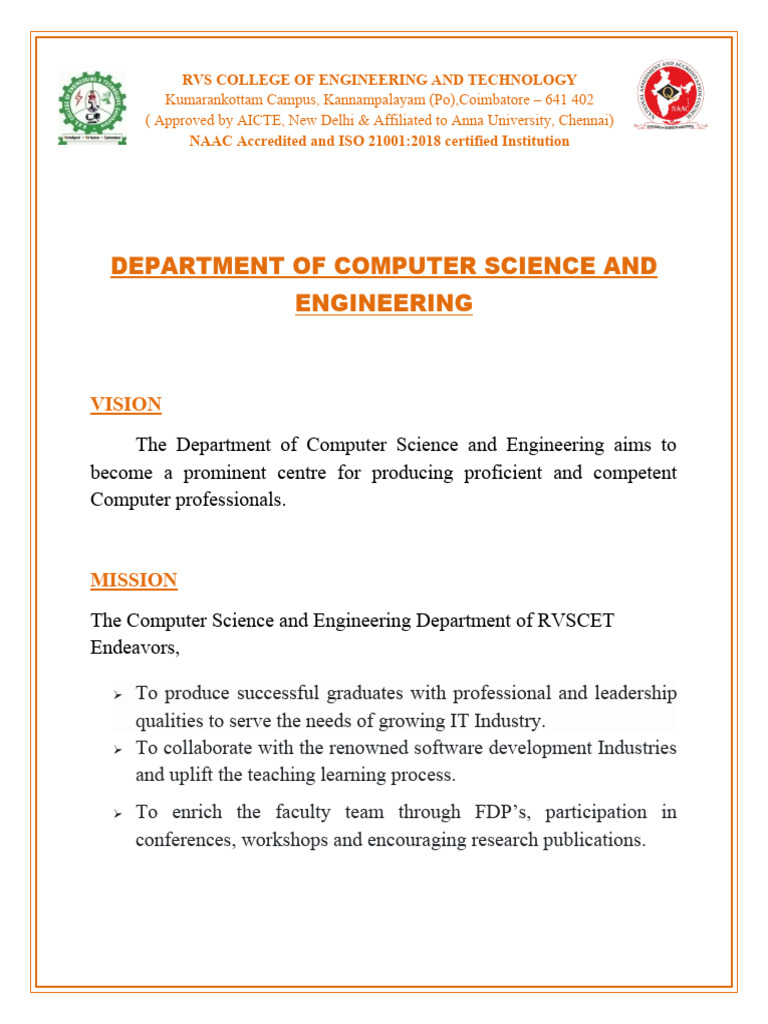 VISION MISSION Department of Computer Science | PDF