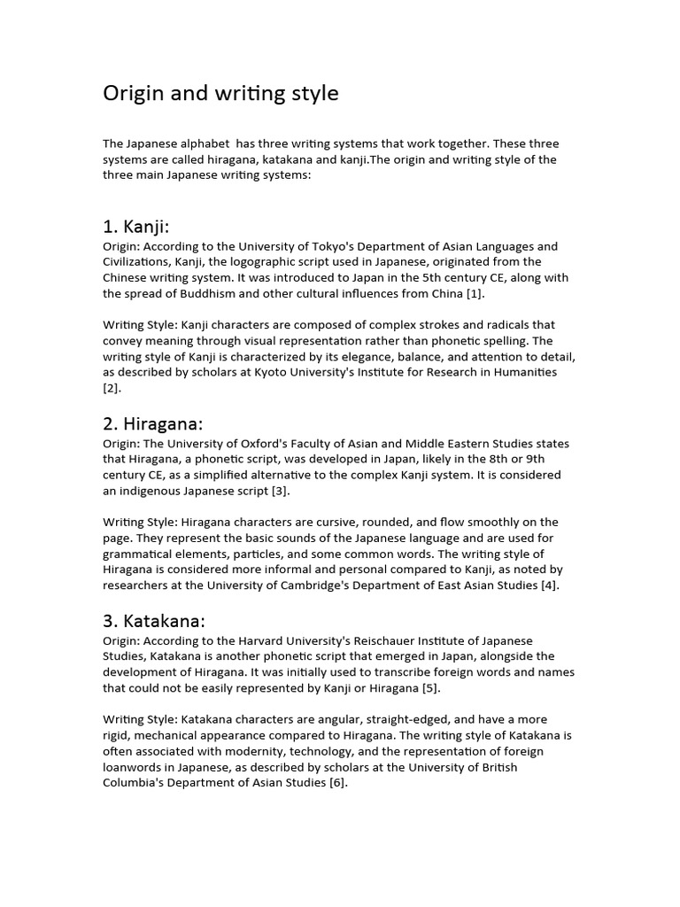 Origin and Writing Style | PDF | Japanese Language | Japanese Writing ...