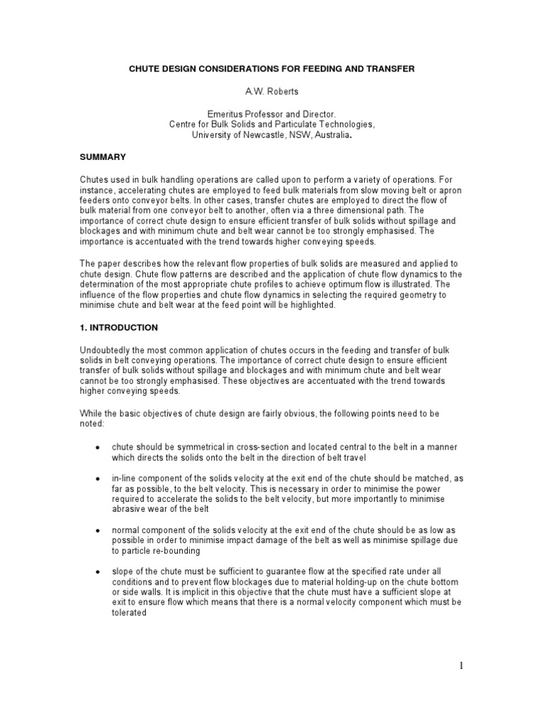 Chute Design for Bulk Material Transfer | PDF | Wear | Stress (Mechanics)
