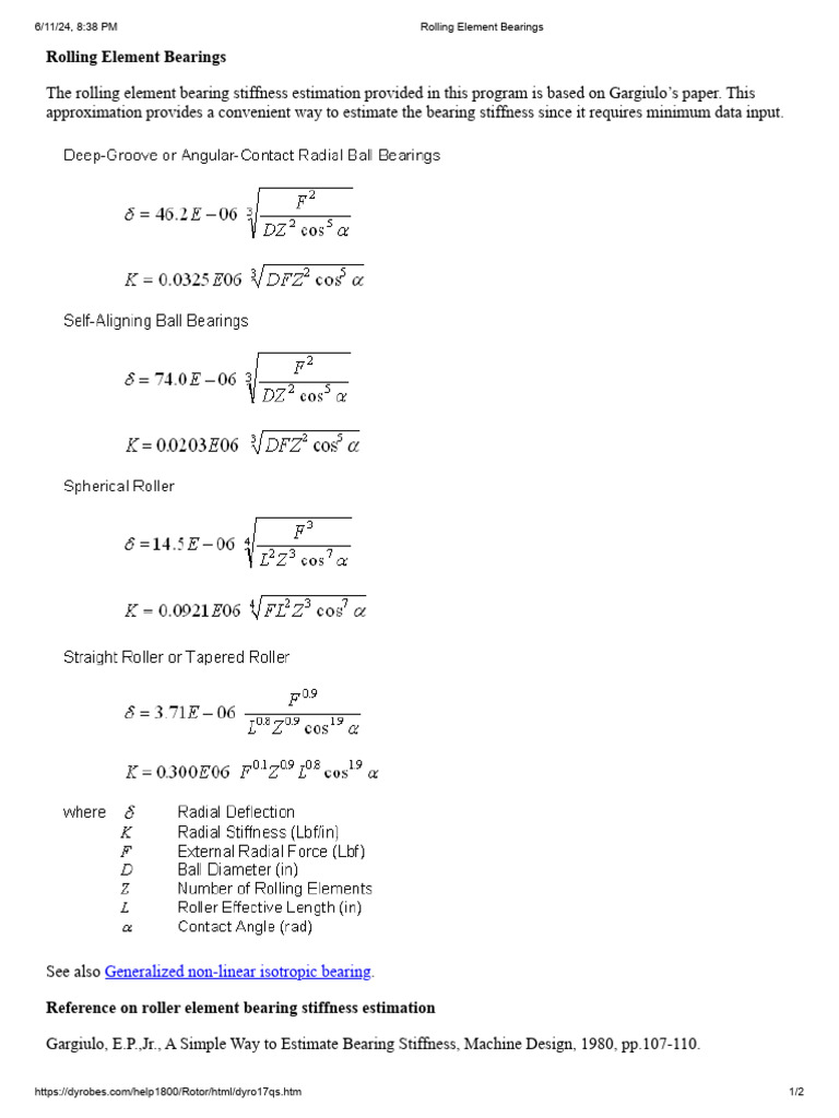 Estimating Rolling Element Bearing Stiffness | PDF