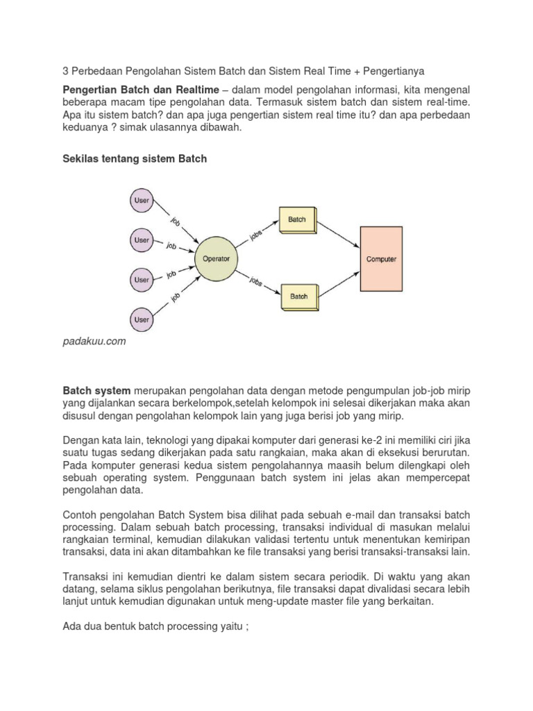 3 Perbedaan Pengolahan Sistem Batch Dan Sistem Real Time Pdf