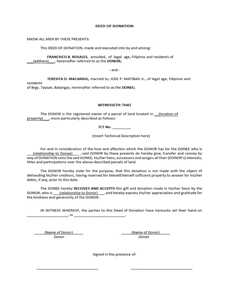 Deed of donation download free pdf deed legal documents