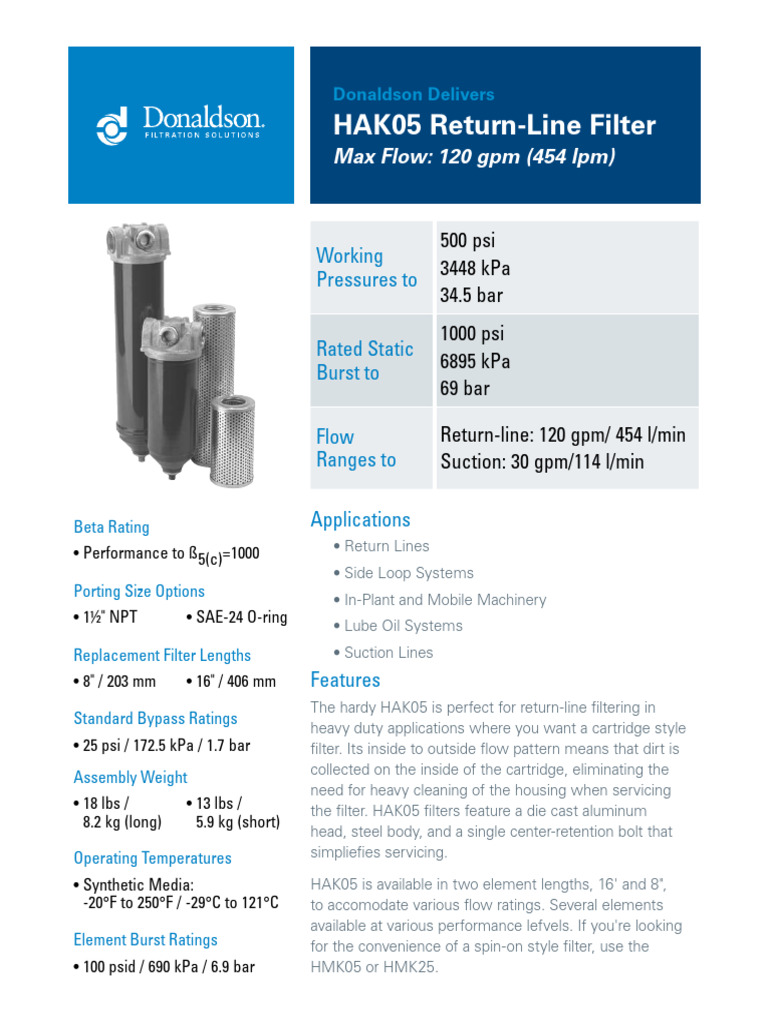 HAK05 Return Line Filter | PDF | Mechanical Engineering