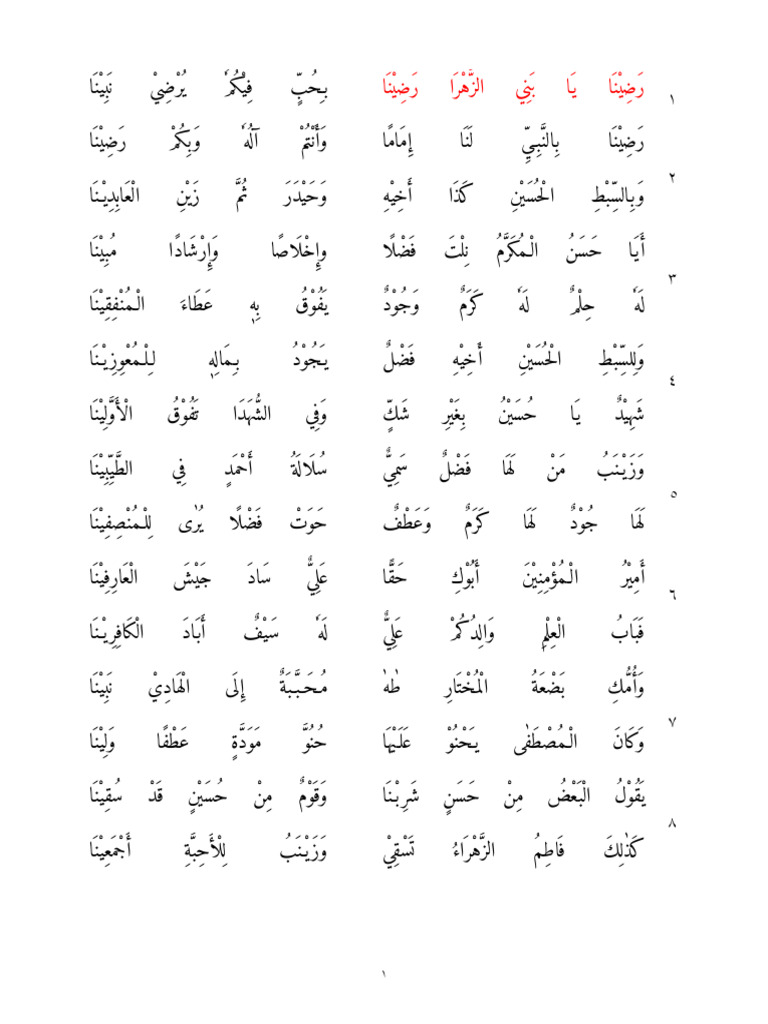 01 Radina Ya Bani Al Zahra Radina | PDF