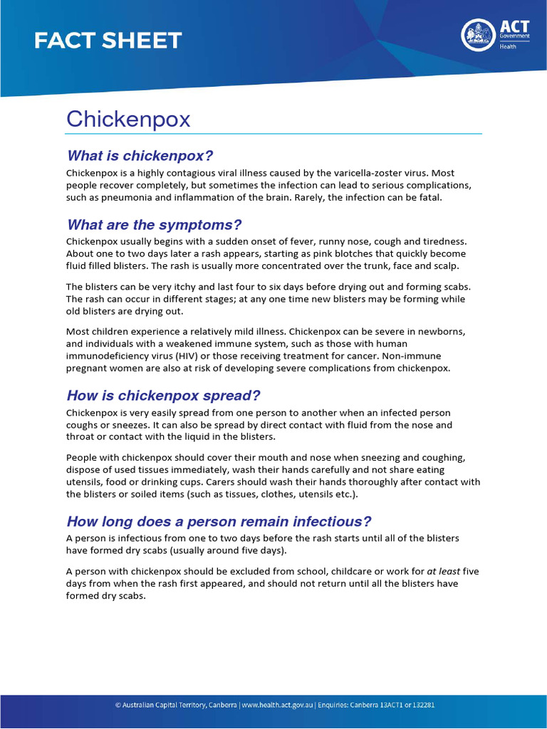 Chickenpox Fact Sheet | PDF | Vaccines | Epidemiology
