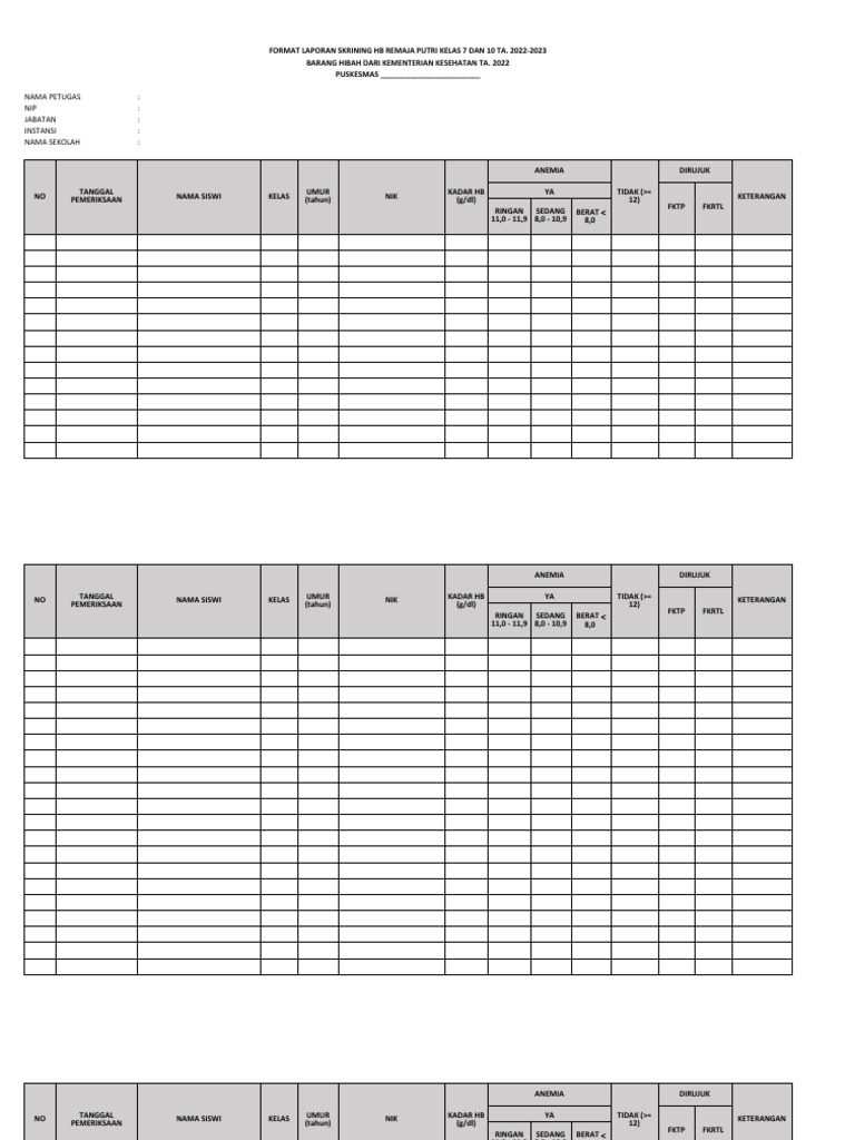 Format Laporan Cek HB Rematri Ta 2022-2023 | PDF