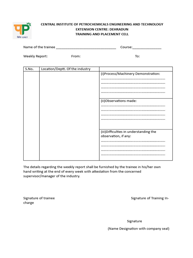 Format For Industrial Training Report and Attendance | PDF | Business ...