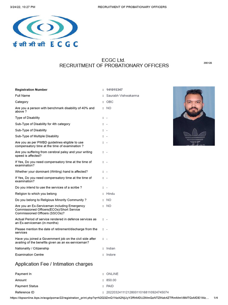 ECGC Probationary Officer Recruitment Form | PDF | Justice | Crime ...