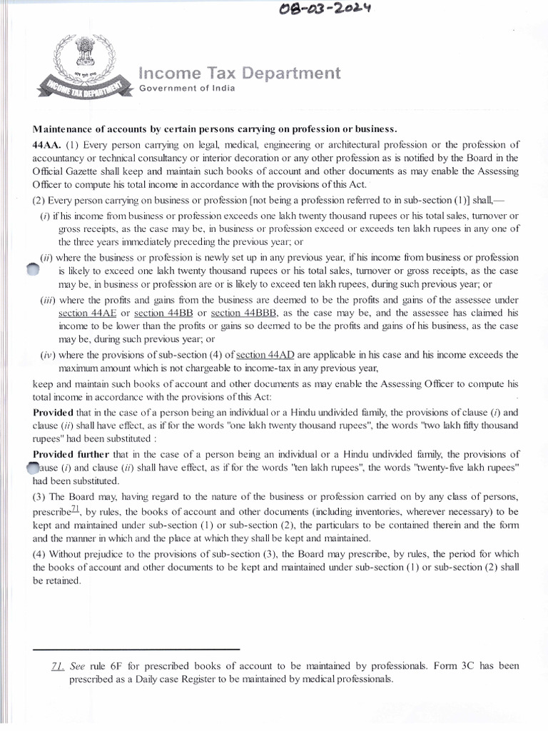 Maintainance of Account Section 44AA | PDF