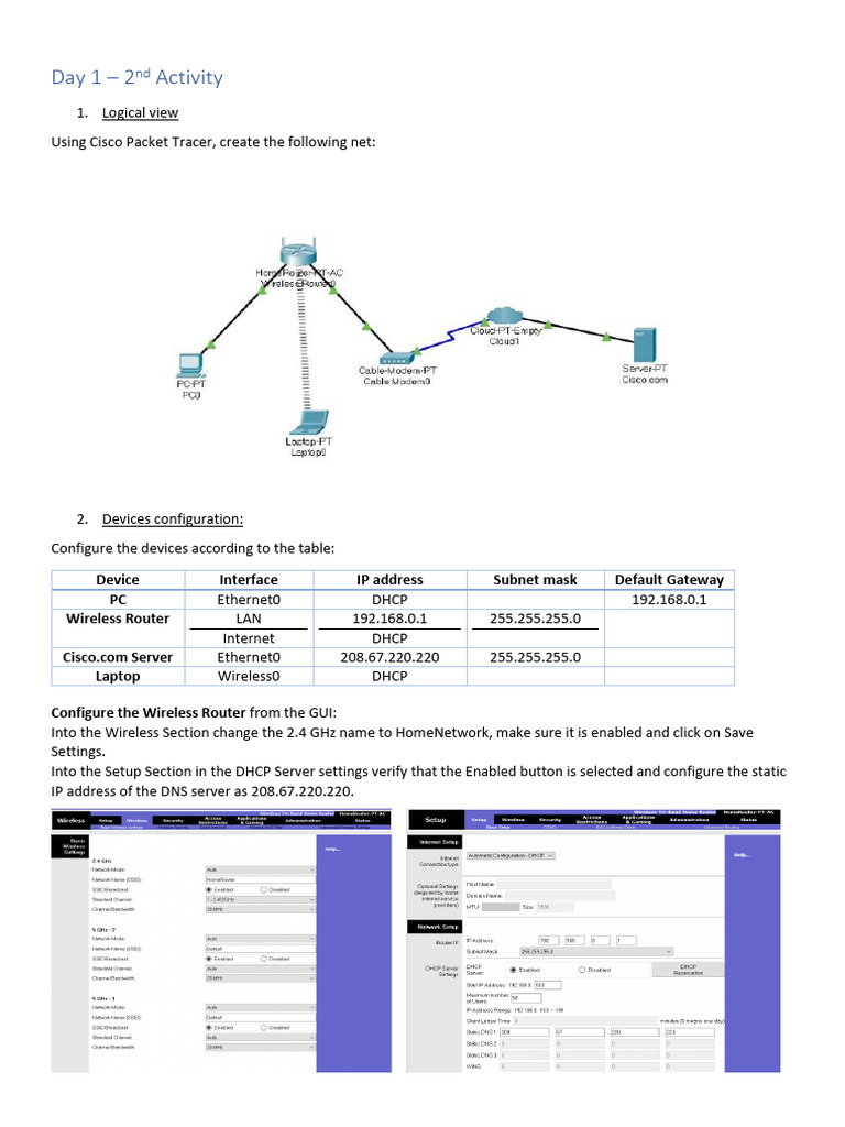 Network Configuration in Packet Tracer | PDF | Ip Address | Wireless Lan