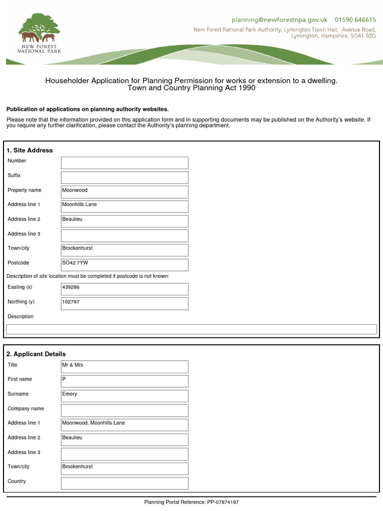Householder Application For Planning Permission For Works or Extension ...