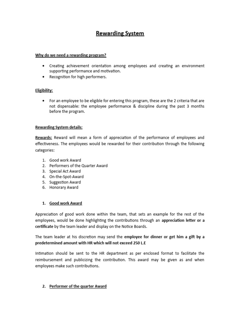 Employee Reward Program Overview | PDF | Incentive | Human Resources