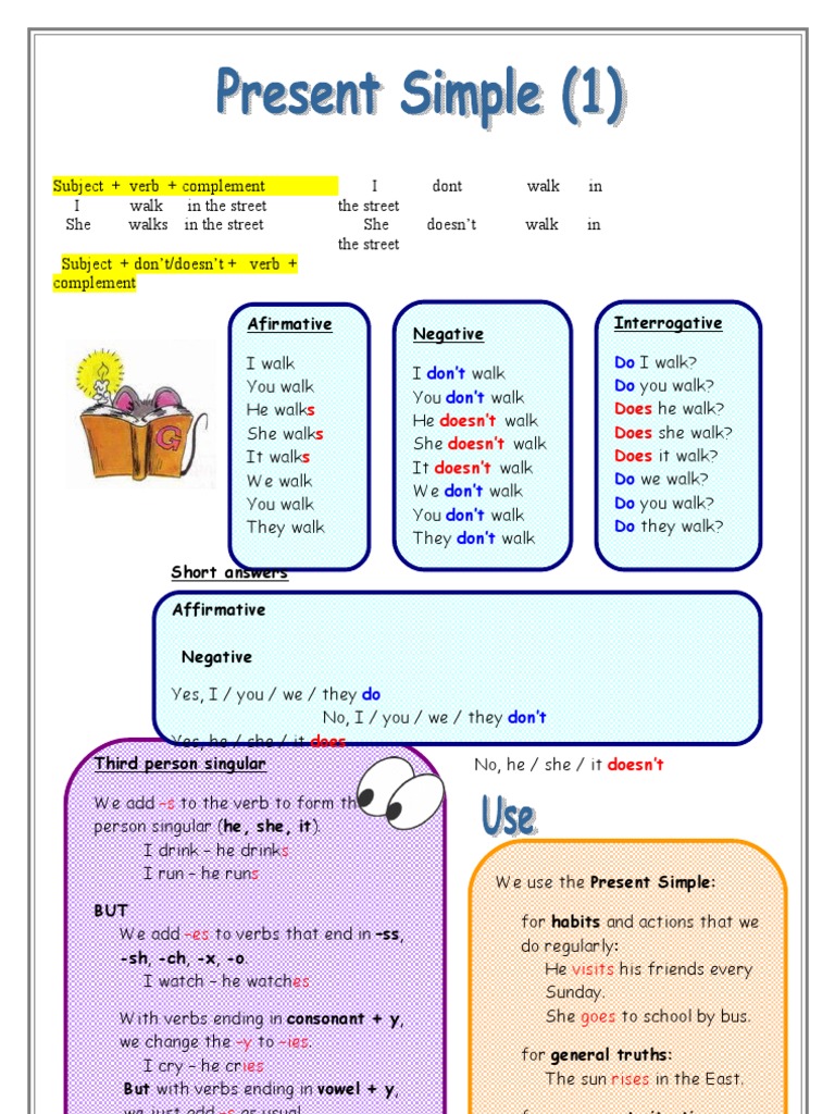 Present simple explanation and exercises 1 rules verb