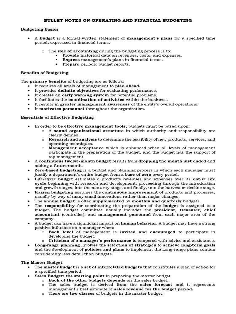 Operating and Financial Budgeting Guide | PDF | Budget | Expense