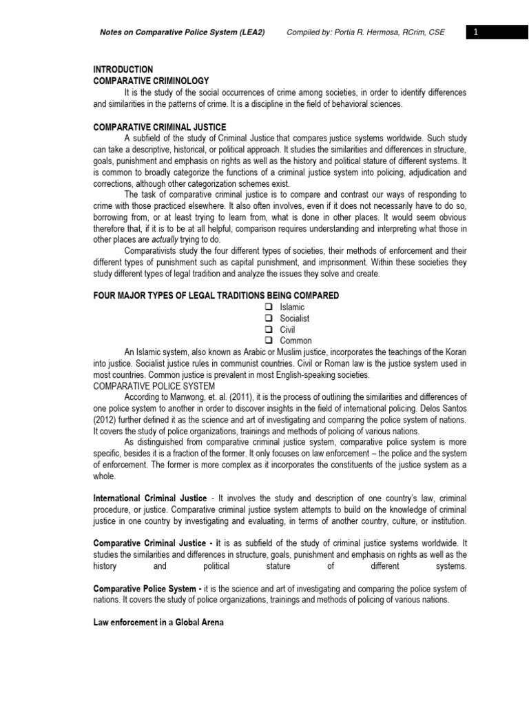 Comparative Police Systems Overview | PDF | Government | Police