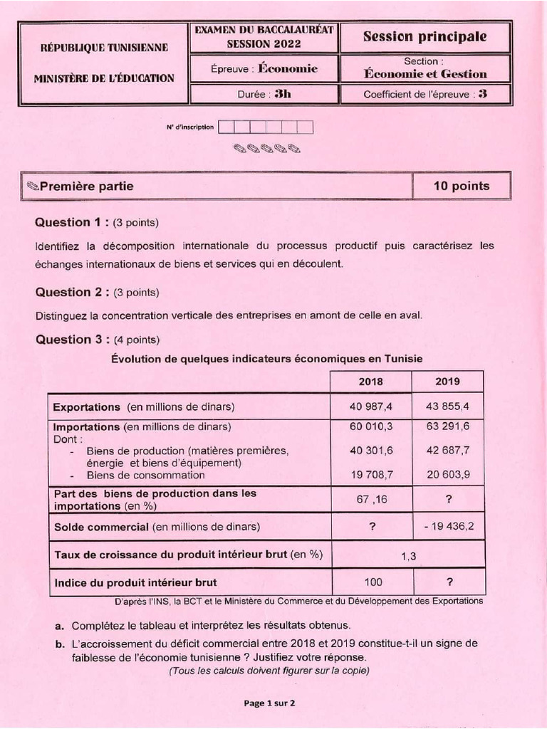 Bac 2022 Economie Session Principale | PDF