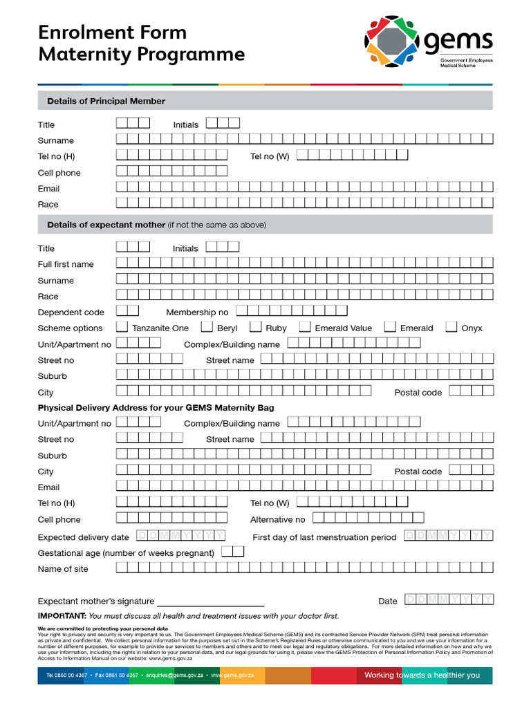 GEMS Maternity Programme Enrolment Form | PDF | Gemstone