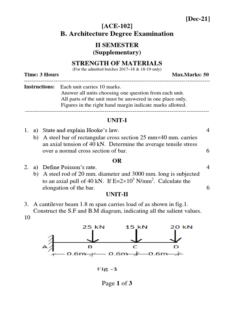 ACE102 - STRENGTH OF MATERIALS (Supplementary) | PDF | Stress ...