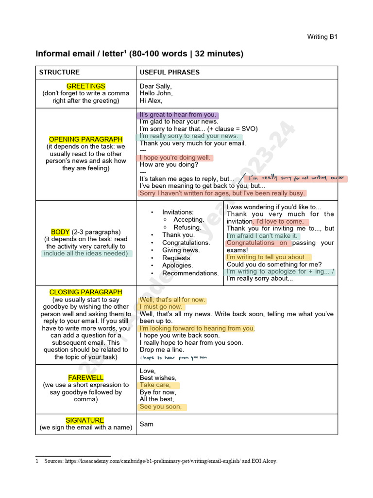 Writing Informal Emails: B1 Guide | PDF | Language Arts & Discipline