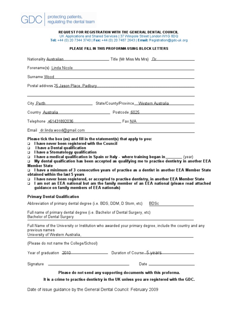 GDC Registration Application Guide | PDF | Birth Certificate | Dental ...