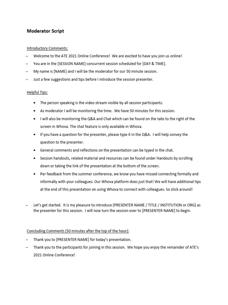 ATE 2021 Conference Moderator Guide | PDF
