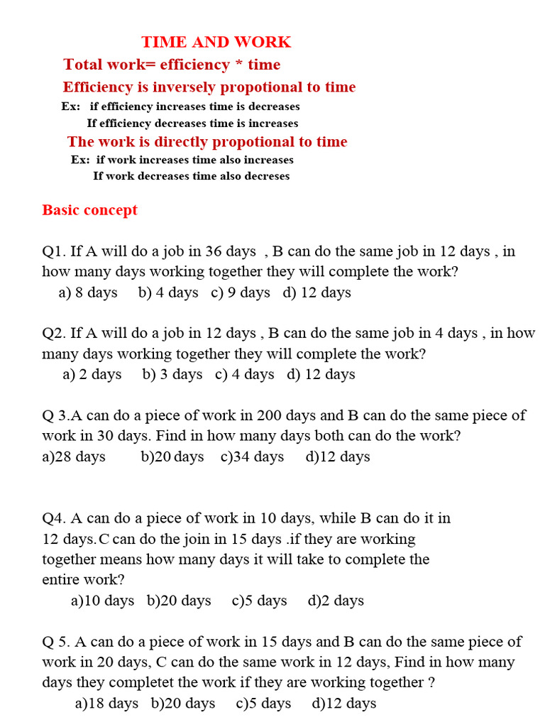 Time and Work Concepts Explained | PDF