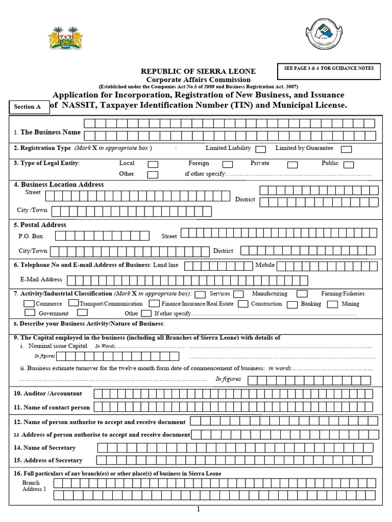 Sierra Leone Business Registration Form | PDF | Business | Sole ...