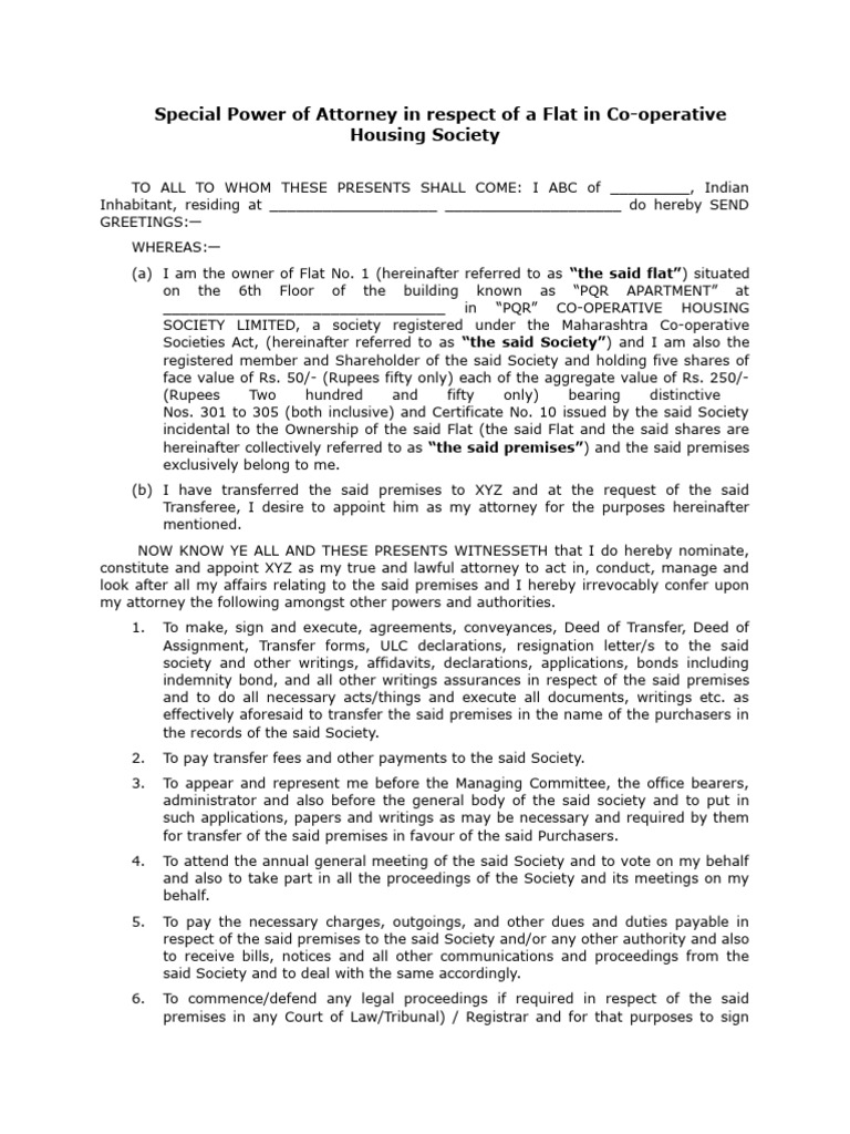 special-power-of-attorney-in-respect-of-a-flat-in-co-operative-housing